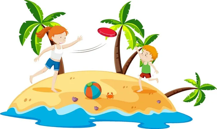 kids-playing-on-the-island-free-vector
